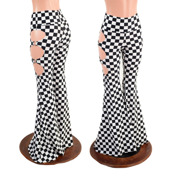 High Waist Solar Flares with Triple Cutouts and O - rings - Coquetry Clothing