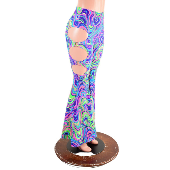High Waist Solar Flares with Triple Cutouts and O - rings - Coquetry Clothing