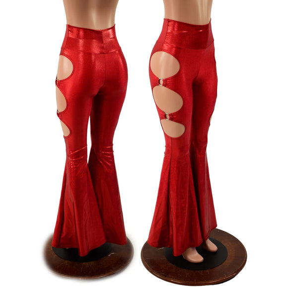 High Waist Solar Flares with Triple Cutouts and O - rings - Coquetry Clothing