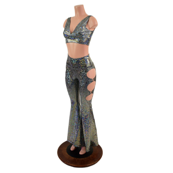 High Waist Solar Flares with Triple Cutouts and O-rings and Matching Starlette Bralette Set - Coquetry Clothing