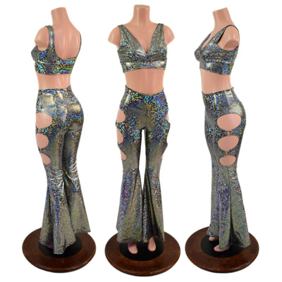 High Waist Solar Flares with Triple Cutouts and O-rings and Matching Starlette Bralette Set - Coquetry Clothing