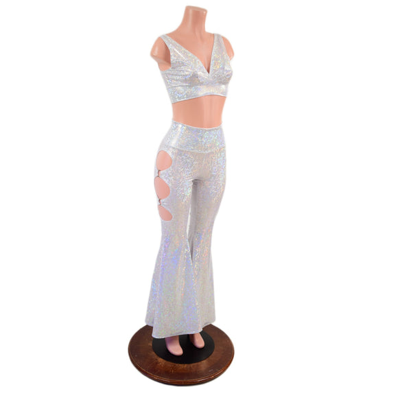 High Waist Solar Flares with Triple Cutouts and O-rings and Matching Starlette Bralette Set - Coquetry Clothing