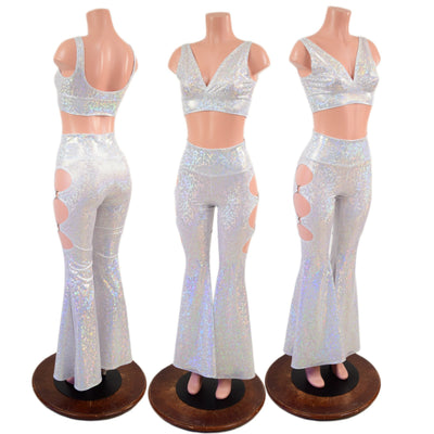 High Waist Solar Flares with Triple Cutouts and O-rings and Matching Starlette Bralette Set - Coquetry Clothing