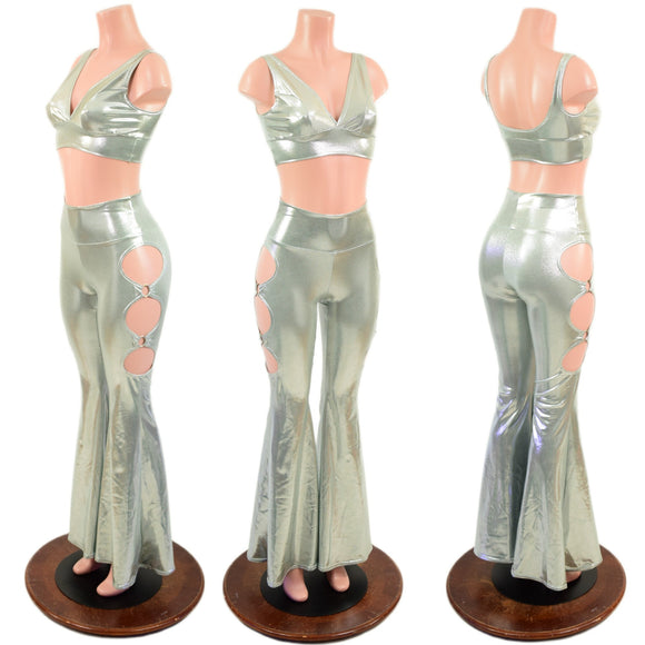 High Waist Solar Flares with Triple Cutouts and O - rings and Matching Starlette Bralette Set - Coquetry Clothing