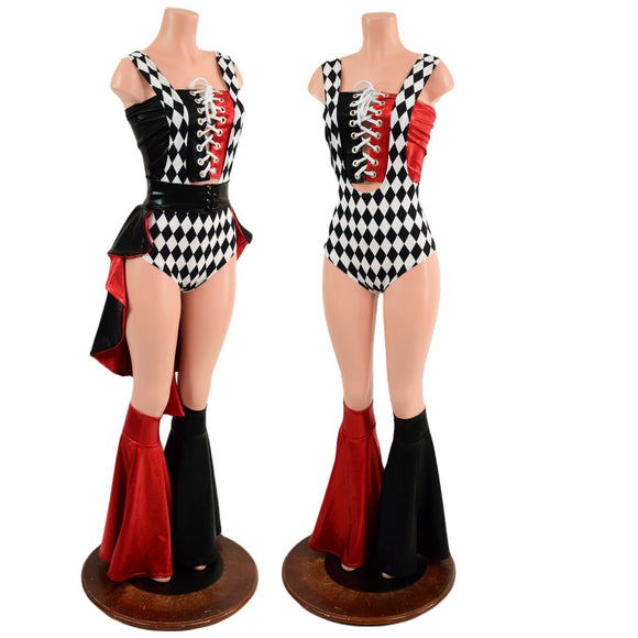 Diamond, Red and Black Harlequin Color Blocked and 5PC Romper Set - Coquetry Clothing