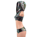 Hooded, Zipper Front Mini Crop with Racerback, and Lowrise Siren Shorts Set - Coquetry Clothing