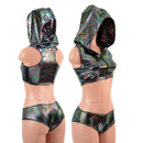 Hooded, Zipper Front Mini Crop with Racerback, and Lowrise Siren Shorts Set - Coquetry Clothing