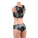 Hooded, Zipper Front Mini Crop with Racerback, and Lowrise Siren Shorts Set - Coquetry Clothing