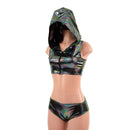 Hooded, Zipper Front Mini Crop with Racerback, and Lowrise Siren Shorts Set - Coquetry Clothing