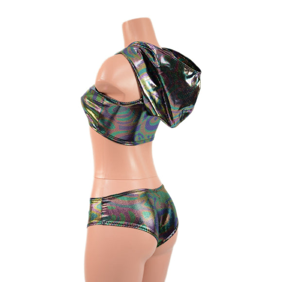 Hooded, Zipper Front Mini Crop with Racerback, and Lowrise Siren Shorts Set - Coquetry Clothing