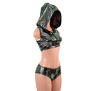 Hooded, Zipper Front Mini Crop with Racerback, and Lowrise Siren Shorts Set - Coquetry Clothing