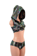 Hooded, Zipper Front Mini Crop with Racerback, and Lowrise Siren Shorts Set - Coquetry Clothing