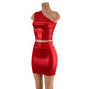 Red Sparkly One Shoulder Crop Top & Bodycon Skirt Set - 3