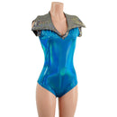 Peacock Holographic Siren Cut Romper, Disco Collar, and Discoball Applique - Coquetry Clothing