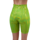 High Waist Bike Shorts in Neon Lime Holographic-4