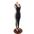Retro Rainbow Striped Tank Style Catsuit in Black Holographic-5