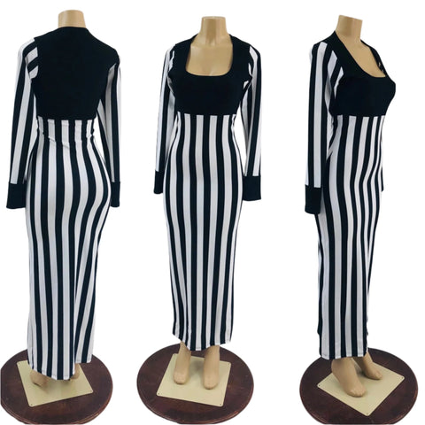 Black and White Striped Tina Gown - Coquetry Clothing