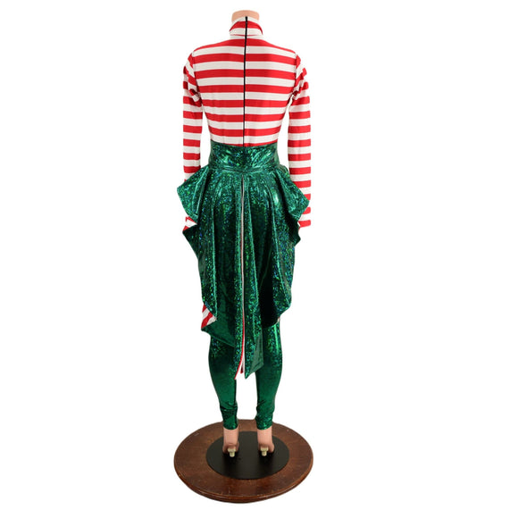 2PC Christmas Elf Zipper Back Catsuit and Tuxedo Back Belt Set - Coquetry Clothing