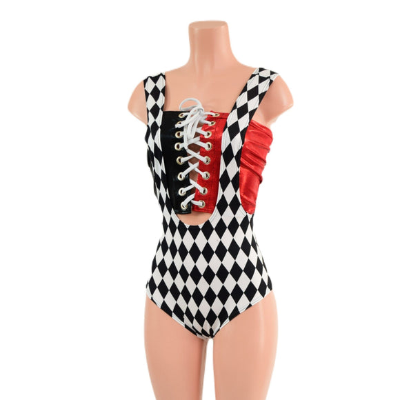 Diamond, Red and Black Harlequin Color Blocked and 5PC Romper Set - Coquetry Clothing