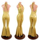 Josie Catsuit with Bell Bottom Flares in Gold Sparkly Jewel - Coquetry Clothing