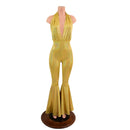 Josie Catsuit with Bell Bottom Flares in Gold Sparkly Jewel - Coquetry Clothing