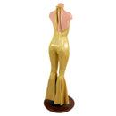Josie Catsuit with Bell Bottom Flares in Gold Sparkly Jewel - Coquetry Clothing