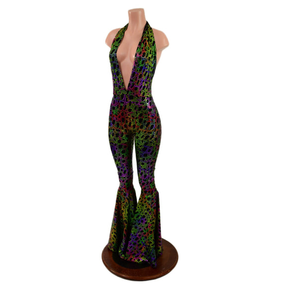 Josie Halter Bell Bottom Flare Catsuit in Poisonous - Coquetry Clothing