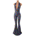 "Josie" Halter Bell Bottom Flare Catsuit in Radioactive - Coquetry Clothing
