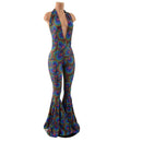 "Josie" Halter Bell Bottom Flare Catsuit in Radioactive - Coquetry Clothing