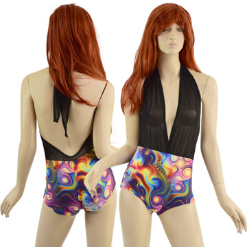 Josie Romper in Black Mesh & Meteorite - Coquetry Clothing
