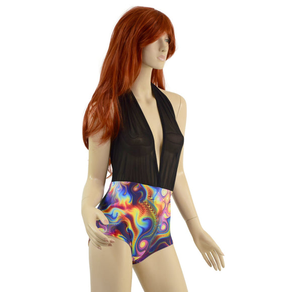 Josie Romper in Black Mesh & Meteorite - Coquetry Clothing