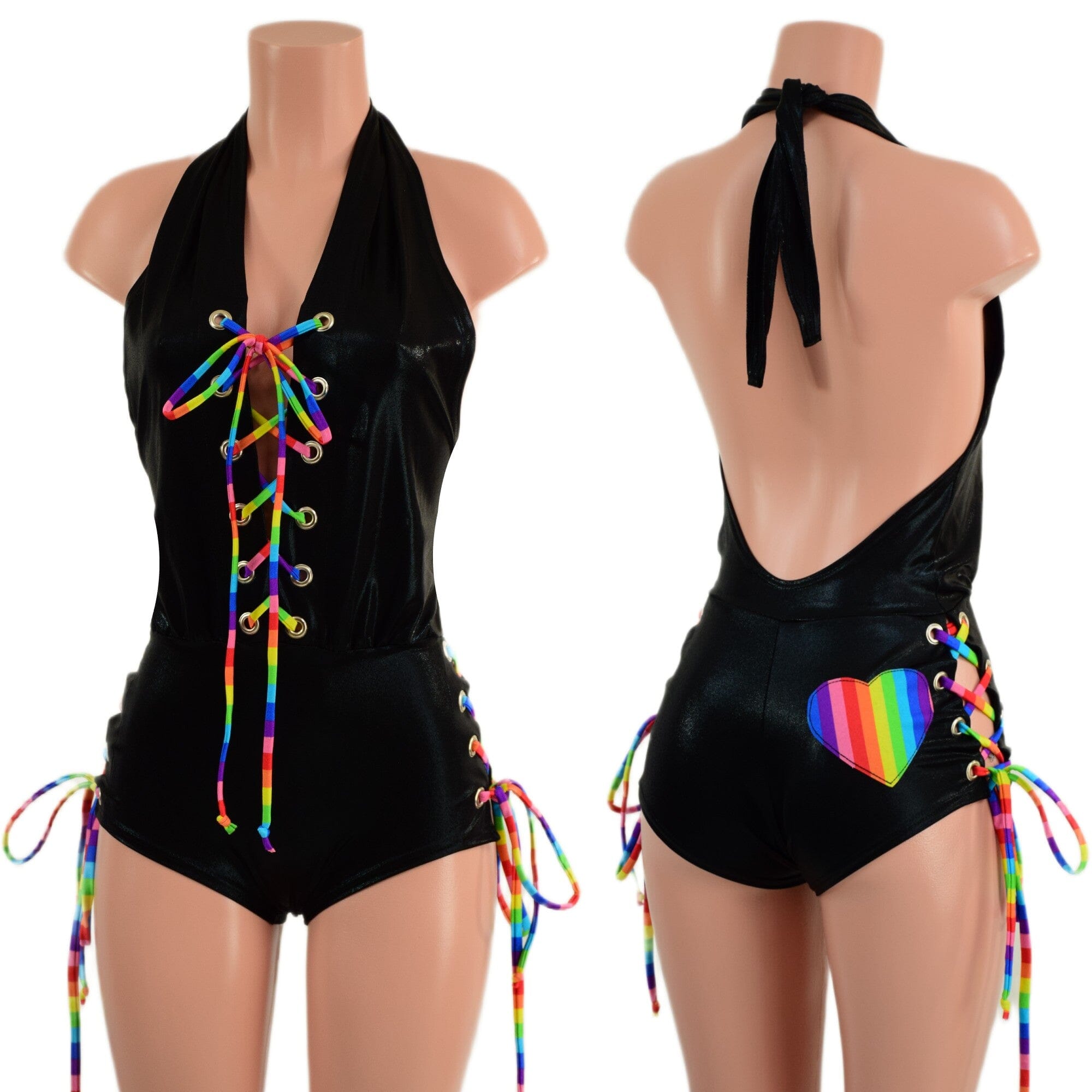 Josie Romper with Hip and Bodice Laceups and Heart Applique - Coquetry Clothing