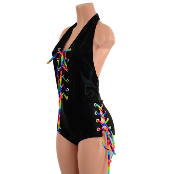 Josie Romper with Hip and Bodice Laceups and Heart Applique - Coquetry Clothing