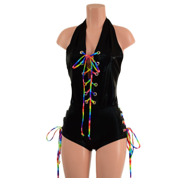 Josie Romper with Hip and Bodice Laceups and Heart Applique - Coquetry Clothing