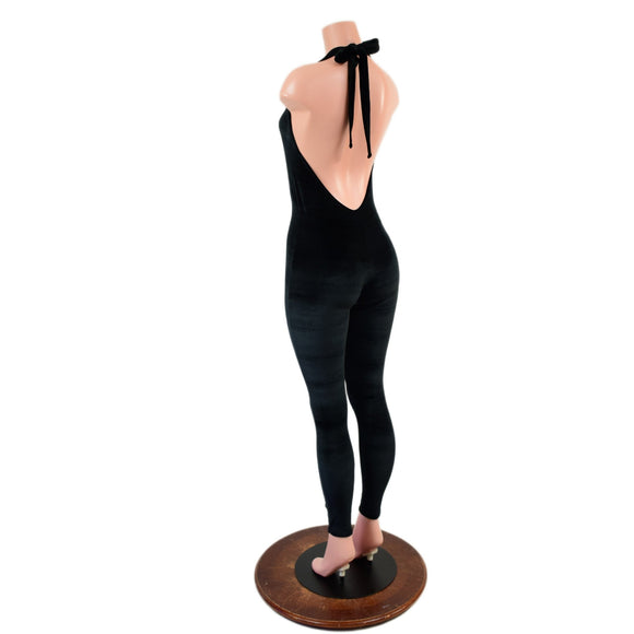 Josie Style Catsuit with Skinny Legs, in Black Velvet - Coquetry Clothing