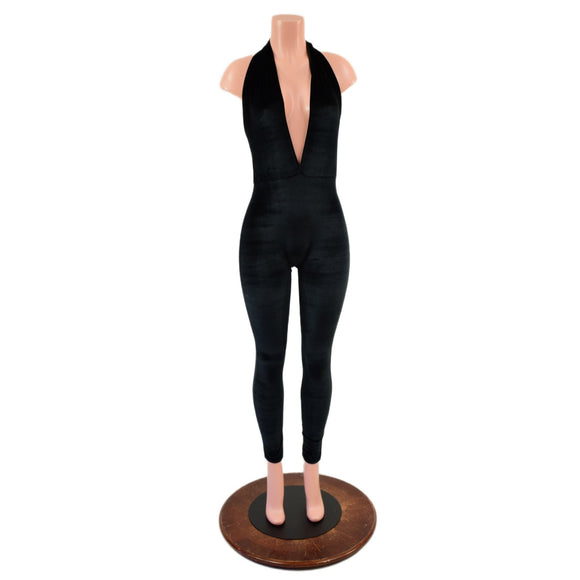 Josie Style Catsuit with Skinny Legs, in Black Velvet - Coquetry Clothing