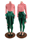 2PC Christmas Elf Zipper Back Catsuit and Tuxedo Back Belt Set - Coquetry Clothing