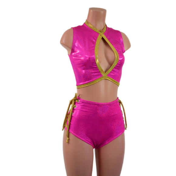 Keyhole Crop and Laceup High Waist Siren Short Set - Coquetry Clothing