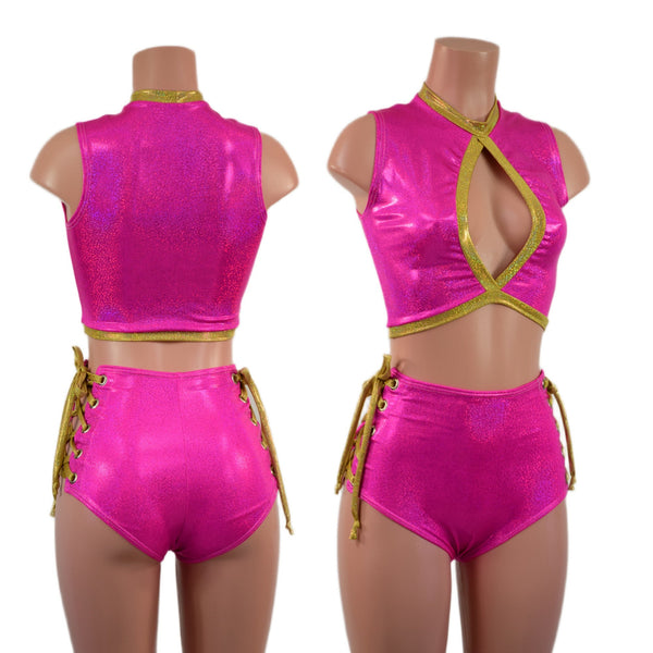 Keyhole Crop and Laceup High Waist Siren Short Set - 4