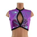 Keyhole Crop Top in Plumeria, with Star Noir Trim and Black Mesh Back - Coquetry Clothing