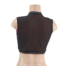 Keyhole Crop Top in Plumeria, with Star Noir Trim and Black Mesh Back - Coquetry Clothing