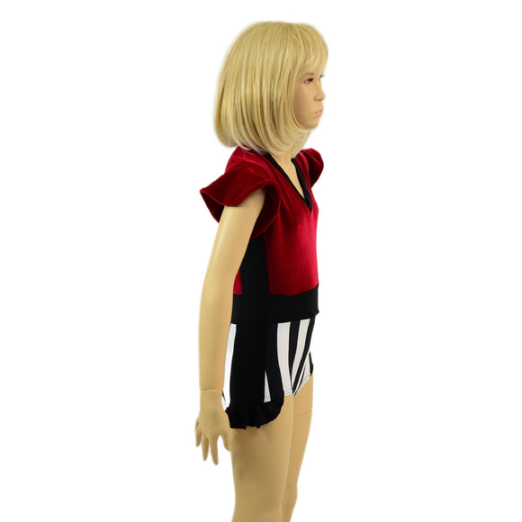 Kids Circus Stripes and Red Velvet Flip Sleeve Paneled Romper - Coquetry Clothing