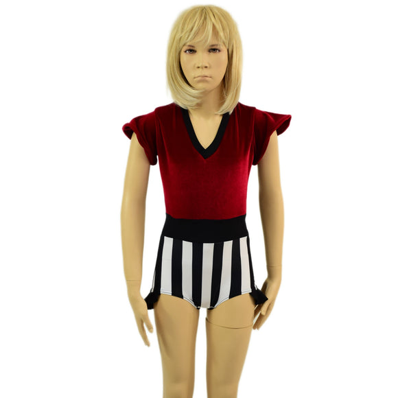 Kids Circus Stripes and Red Velvet Flip Sleeve Paneled Romper - Coquetry Clothing