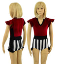 Kids Circus Stripes and Red Velvet Flip Sleeve Paneled Romper - Coquetry Clothing