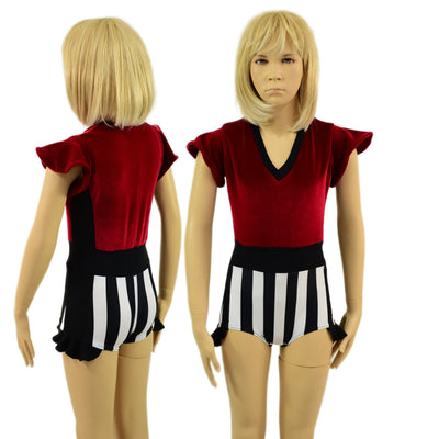 Kids Circus Stripes and Red Velvet Flip Sleeve Paneled Romper - Coquetry Clothing