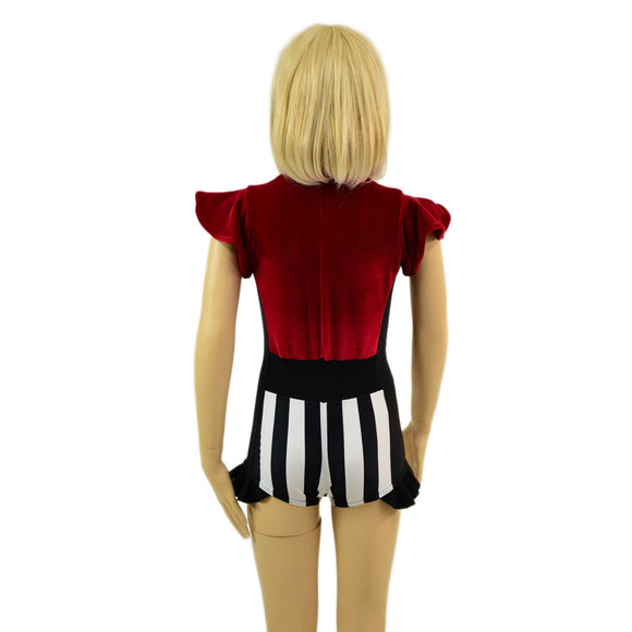 Kids Circus Stripes and Red Velvet Flip Sleeve Paneled Romper - Coquetry Clothing