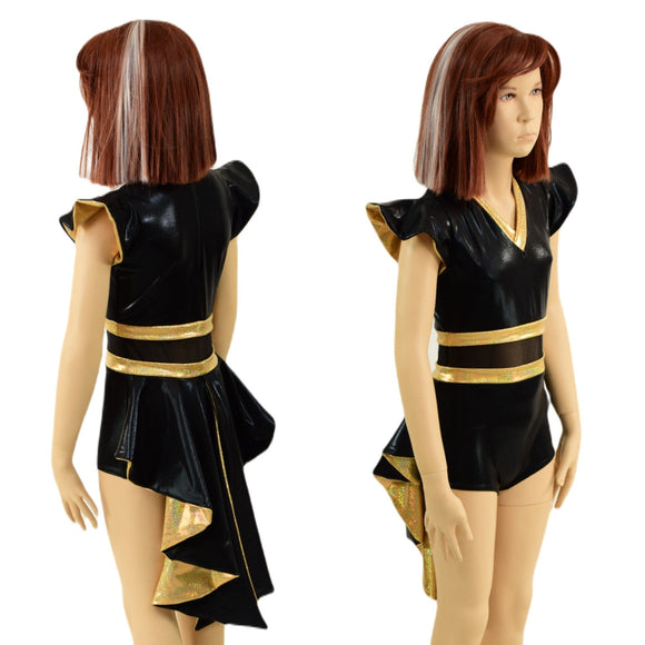 Kids Gold and Black Tuxedo Style Romper - Coquetry Clothing
