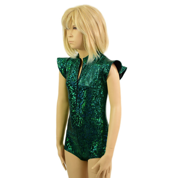 Kids Green Kaleidoscope Romper with Stella Zipper Front Neckline - Coquetry Clothing
