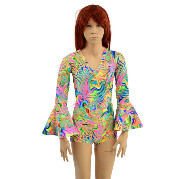 Kids Neon Flux UV Glow Trumpet Sleeve Romper - Coquetry Clothing