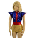 Kids Red, Blue and Gold Ruffle Rump Romper with Keyhole, and Contrast Waistband - Coquetry Clothing